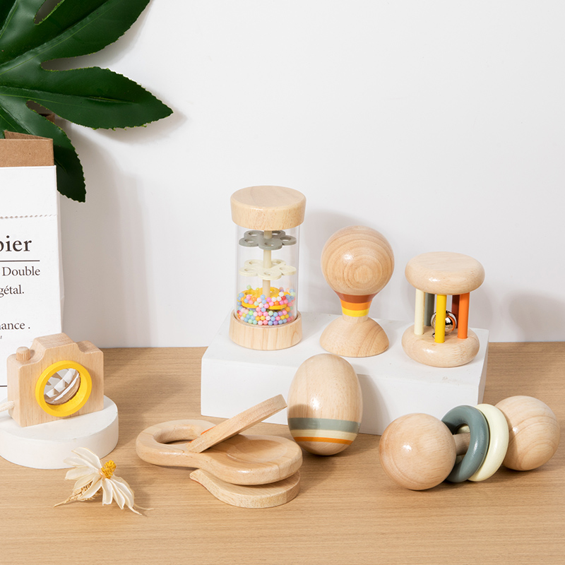 Baby Rattle Toy Set - Montessori Wooden Toys 7 Pieces Baby